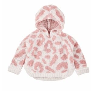 Mud Pie Baby Girls Pink Chenille Leopard Poncho Small 12-18M Pullover EUC Cute